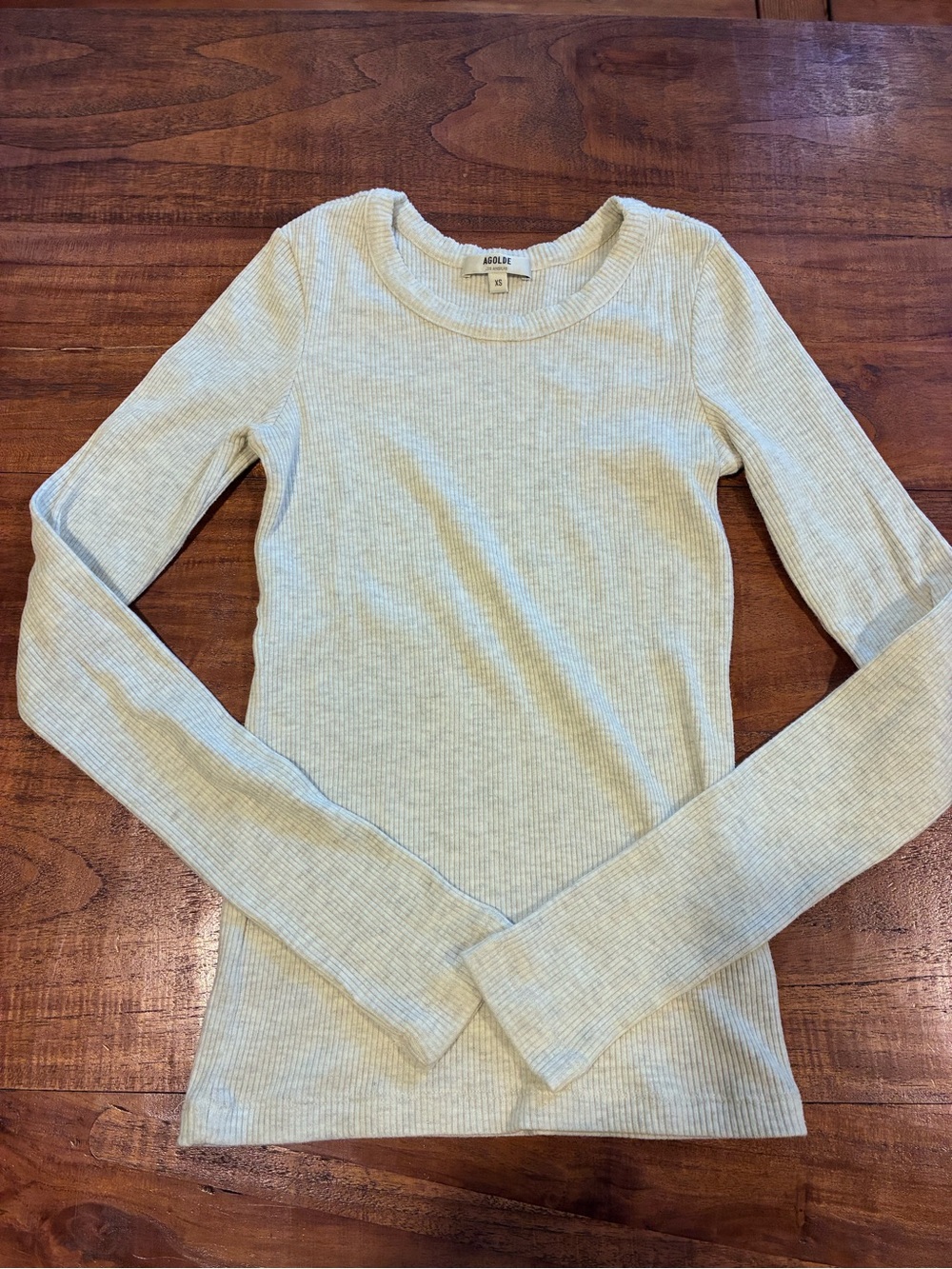 Agolde Like New Women's Maya Scoop Neck Rib Long Sleeve Oatmeal XS - Picture 2 of 7